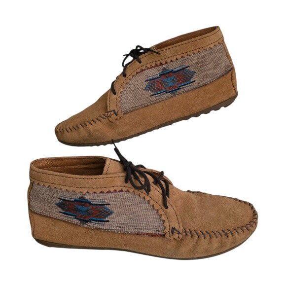 Minnetonka El Paso Womens Size 10 Ankle Bootie Moccasin Light Brown Suede 571 - Picture 2 of 10